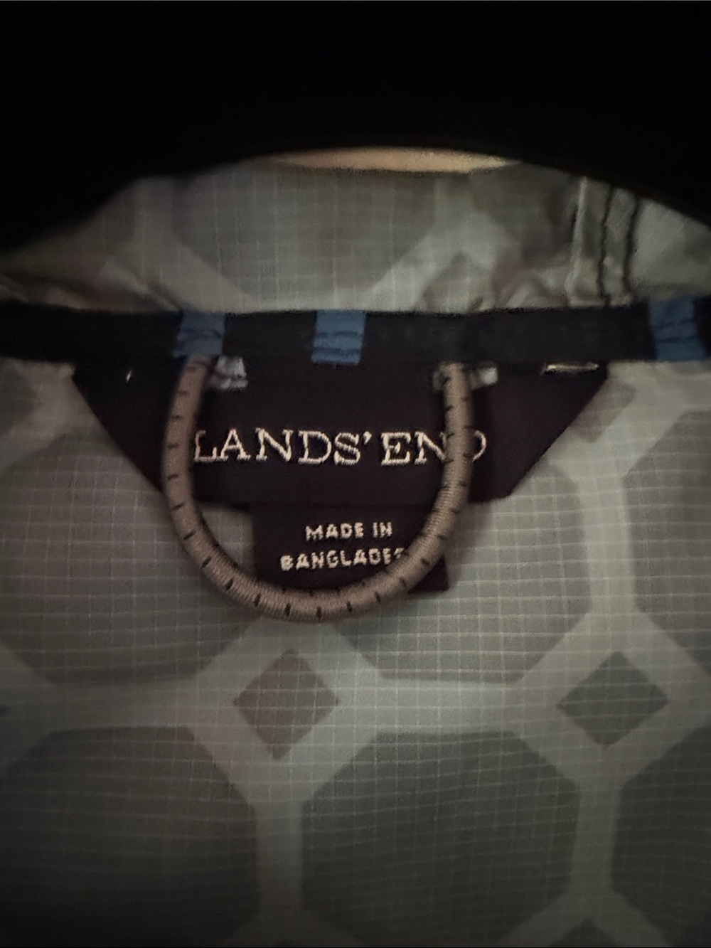 Lands' End Women’s Navy and Blue Geometric Packable Rain Jacket - Picture 2 of 4